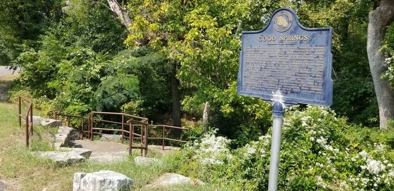 The Good Springs Marker and the stairs down to the Springs image. Click for full size.