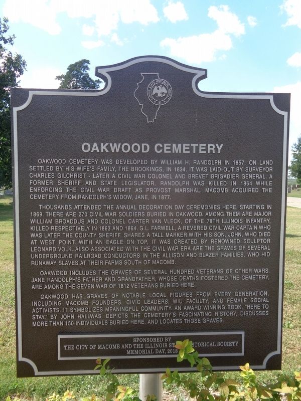 Oakwood Cemetery Marker. Click for full size. Oakwood Cemetery Marker image. Click for full size.
