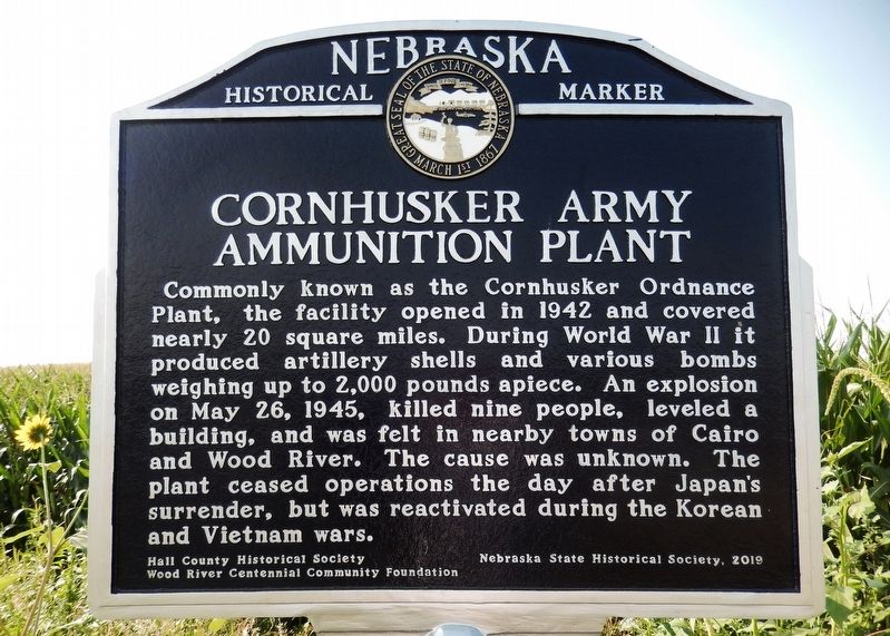 Cornhusker Army Ammunition Plant Marker. Click for full size. Cornhusker Army Ammunition Plant Marker image. Click for full size.