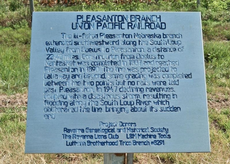 Pleasanton Branch Union Pacific Railroad Marker image. Click for full size.