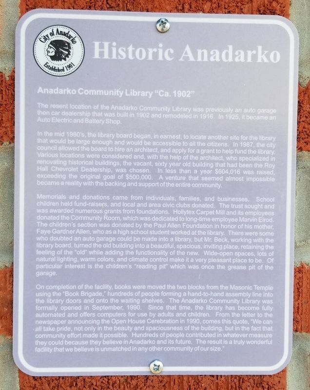 Anadarko Community Library Marker image. Click for full size.
