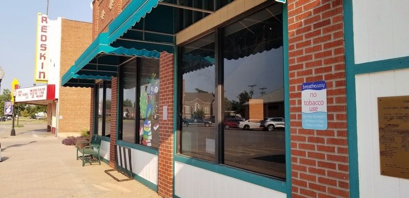 The view of the Anadarko Community Library and Marker from the sidewalk image. Click for full size.