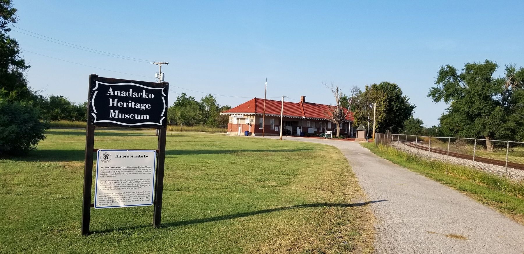 The view of the Rock Island Depot and Marker from the street image. Click for full size.