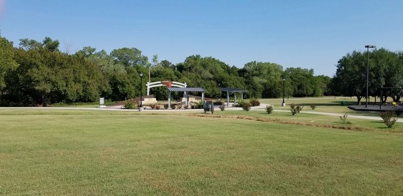 The view of the Halliburton Marker and pavilion from the parking lot. image. Click for full size.