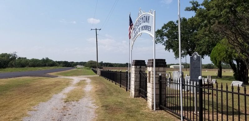 The view of the Desdemona Cemetery and Marker from the highway image. Click for full size.