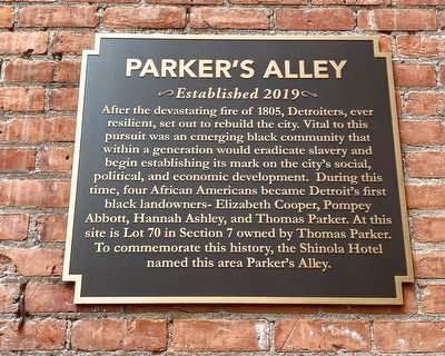 Parker's Alley Marker image. Click for full size.