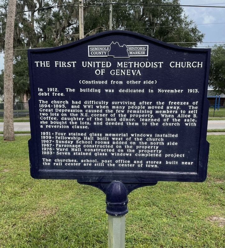 The First United Methodist Church of Geneva Marker (side 2) image. Click for full size.