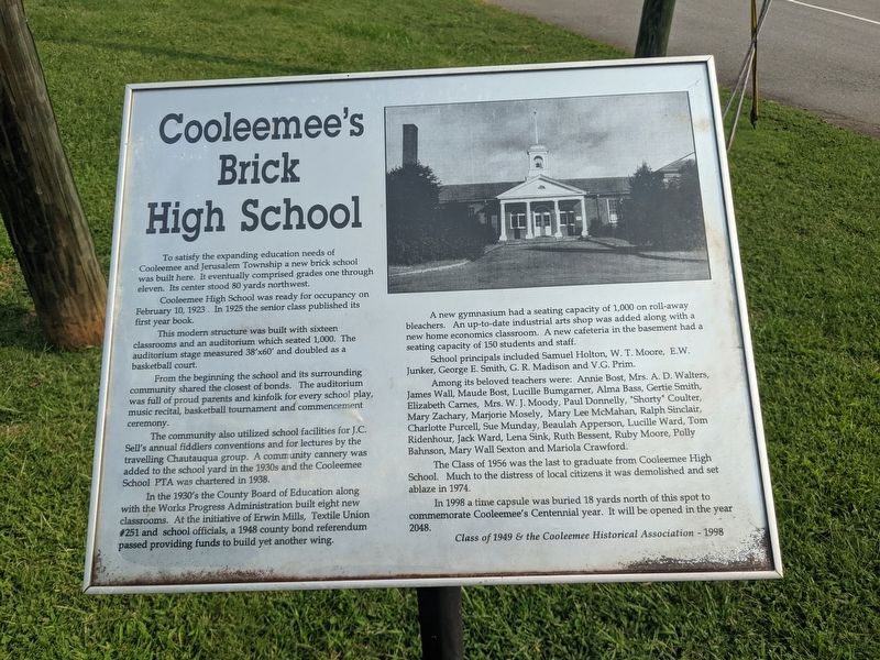 Cooleemee's Brick High School Marker image. Click for full size.