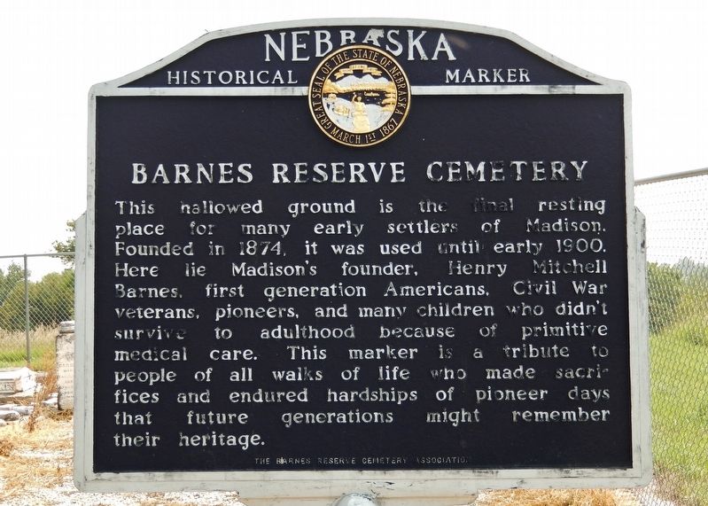 Barnes Reserve Cemetery Marker image. Click for full size.