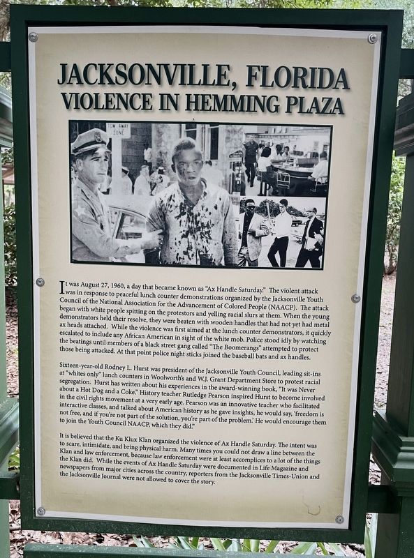 Violence In Hemming Plaza Marker image. Click for full size.