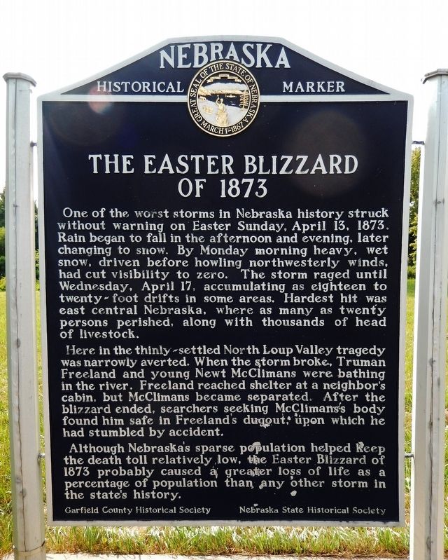 The Easter Blizzard of 1873 Marker. Click for full size. The Easter Blizzard of 1873 Marker image. Click for full size.