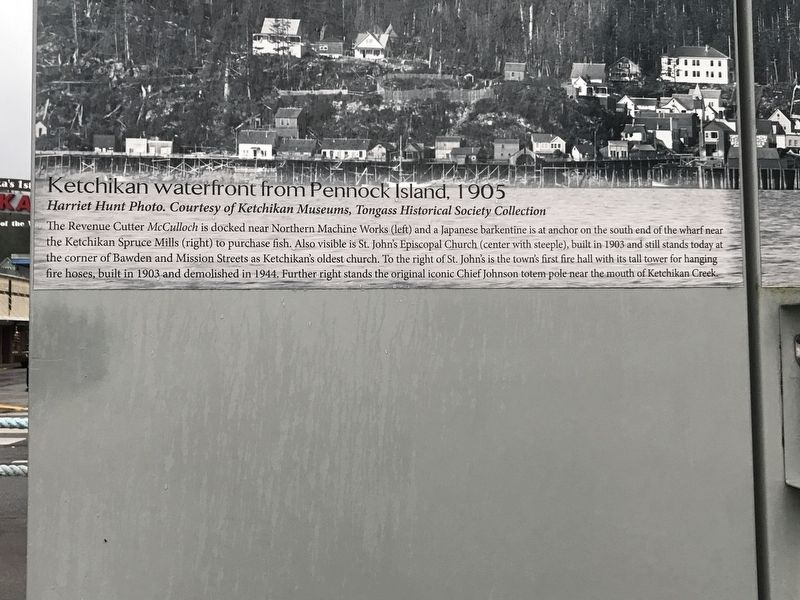 Ketchikan Waterfront from Pennock Island, 1905 Marker image. Click for full size.