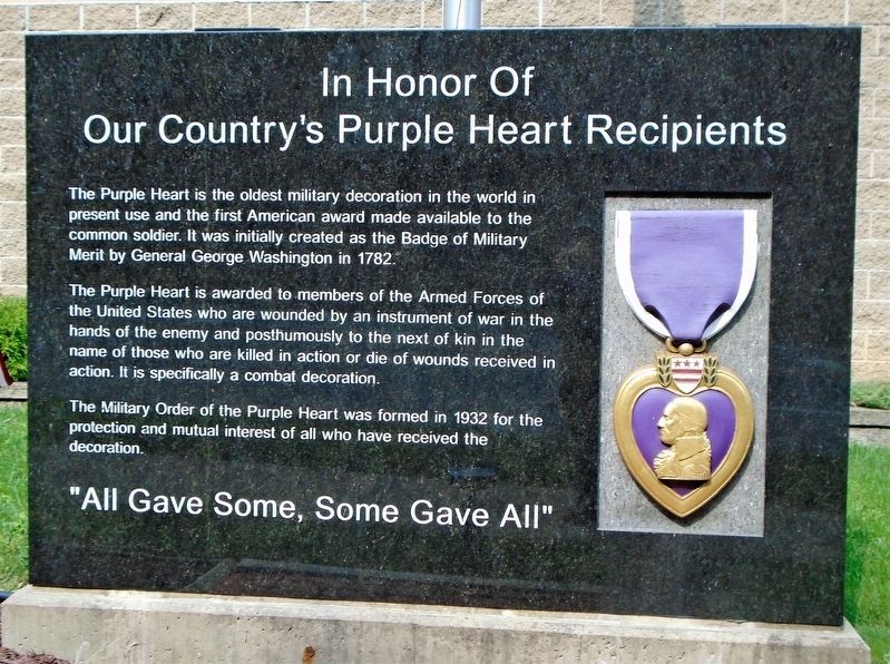 In Honor Of Our Country's Purple Heart Recipients Marker image. Click for full size.