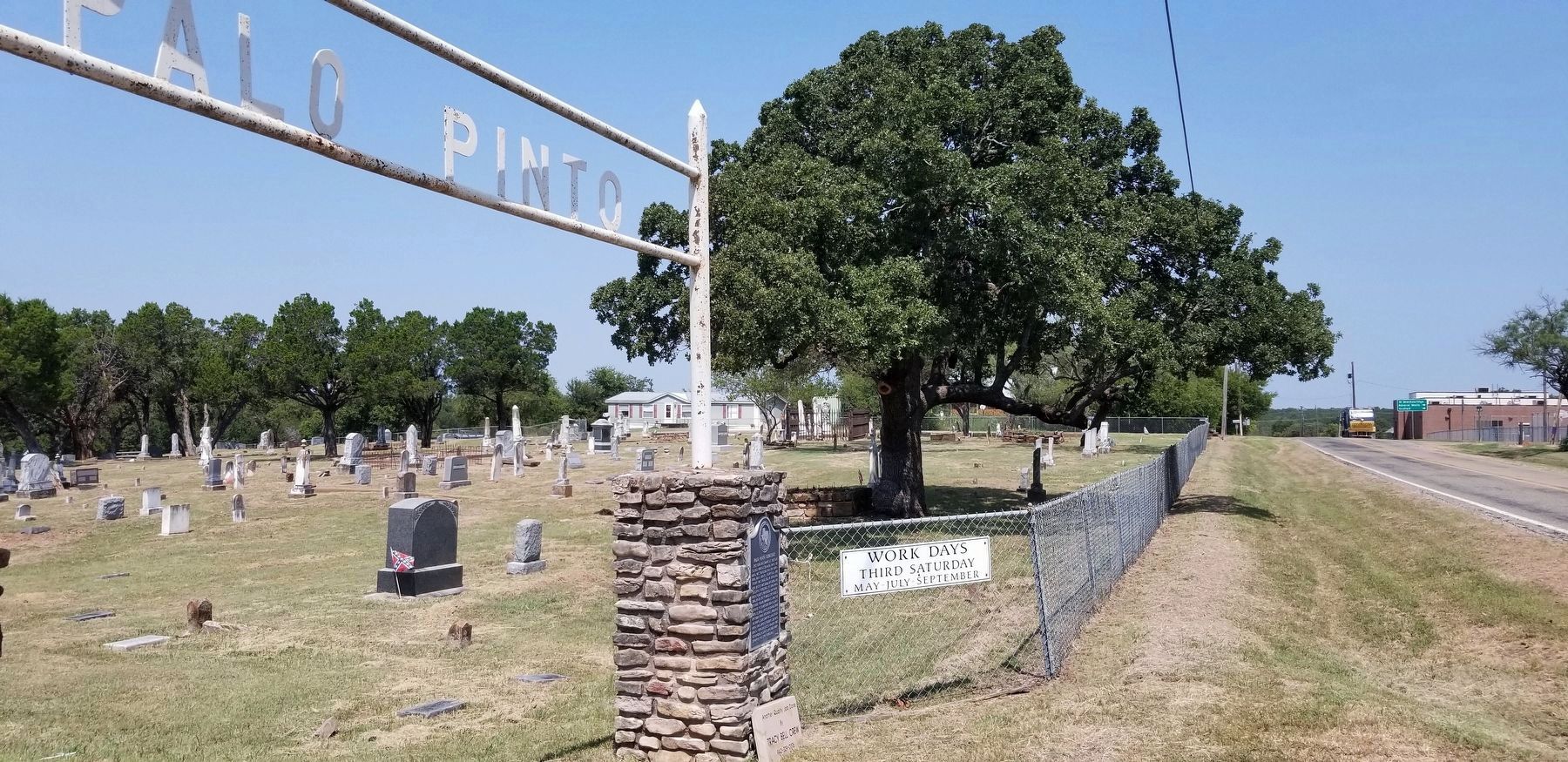 The view of the Palo Pinto Cemetery and street from the entrance to the cemetery image. Click for full size.