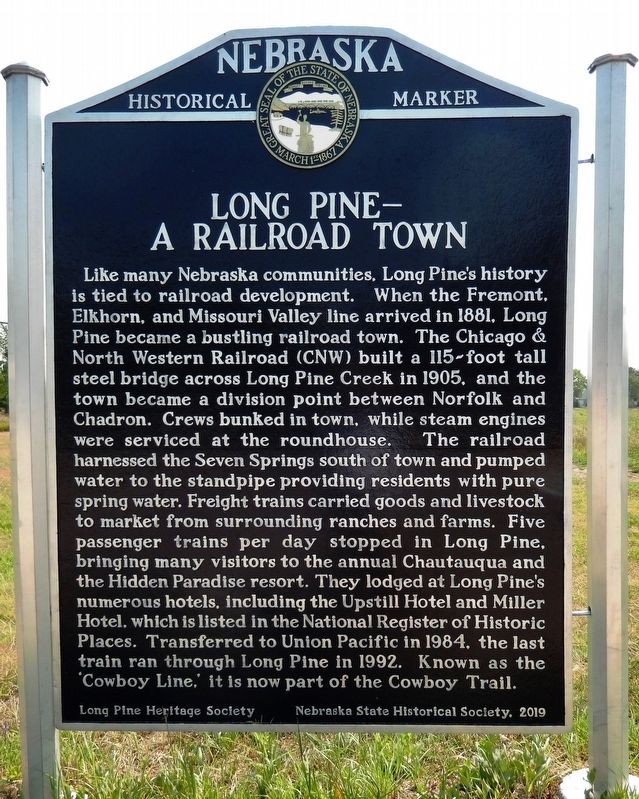 Long Pine  A Railroad Town Marker image. Click for full size.