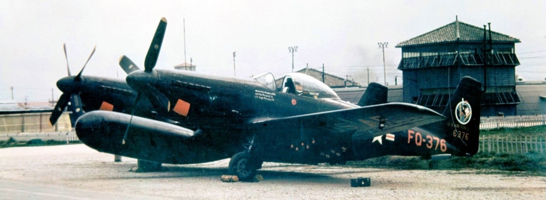 68th Fighter All Weather Squadron F-82G Twin Mustang 46-376 based at Itazuke AB, 1950 image. Click for full size.