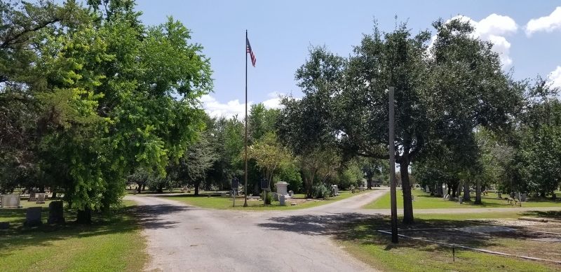 The view of the two markers at the entrance to the cemetery image. Click for full size.