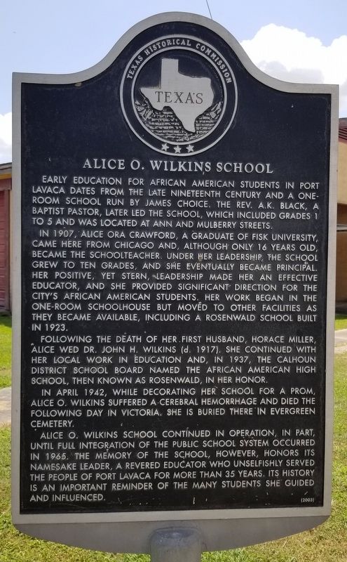 Alice O. Wilkins School Marker image. Click for full size.