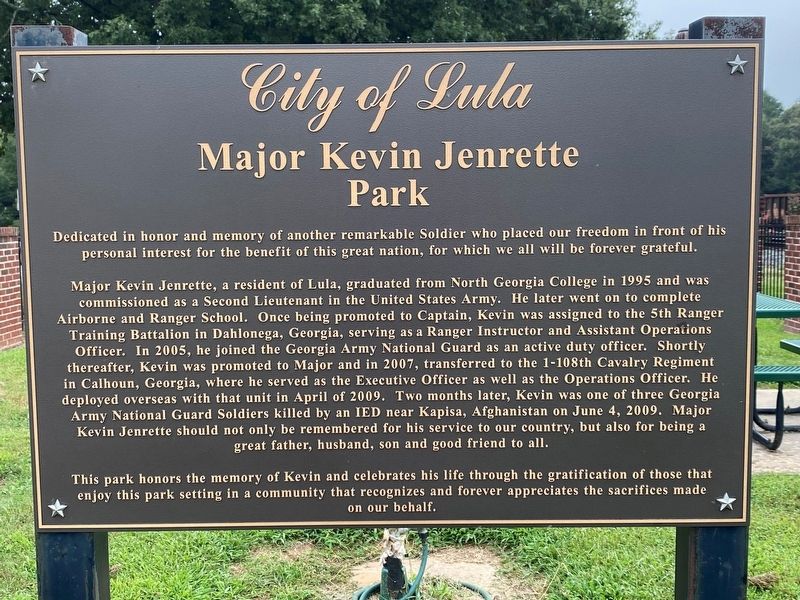 Major Kevin Jenrette Park Marker image. Click for full size.