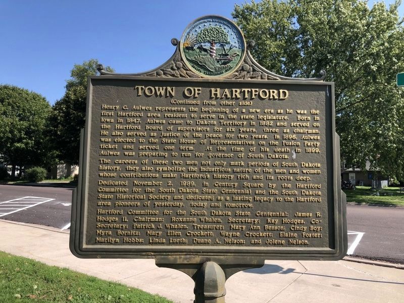 Town of Hartford Marker Reverse image. Click for full size.