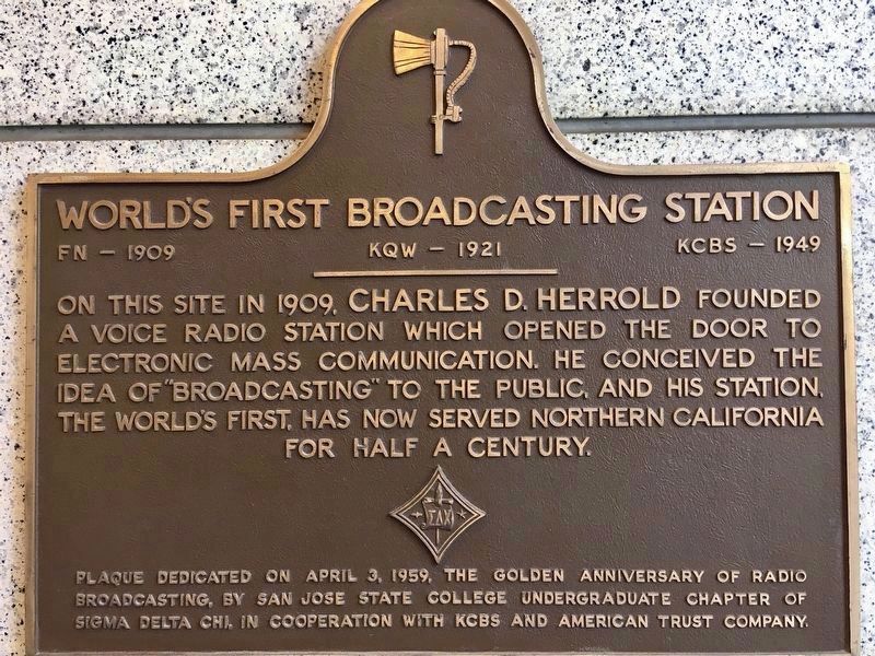 World’s First Broadcasting Station Marker (Second Marker) image. Click for full size.