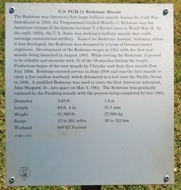 U.S. PGM-11 Redstone Missile Marker image. Click for full size.