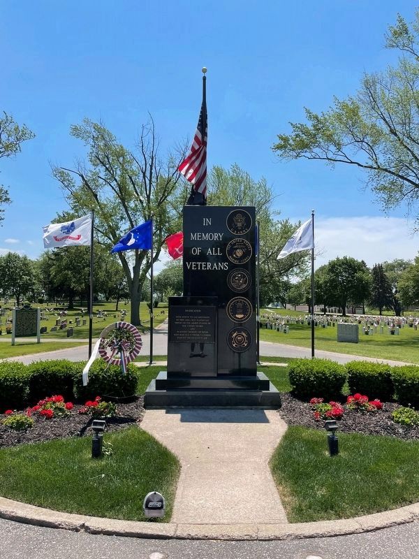 Zeeland Cemetery War Veterans Memorial Monument with Historical Marker in the Background image. Click for full size.