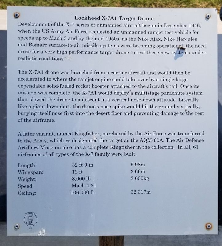 Lockheed X-7A1 Target Drone Marker image. Click for full size.