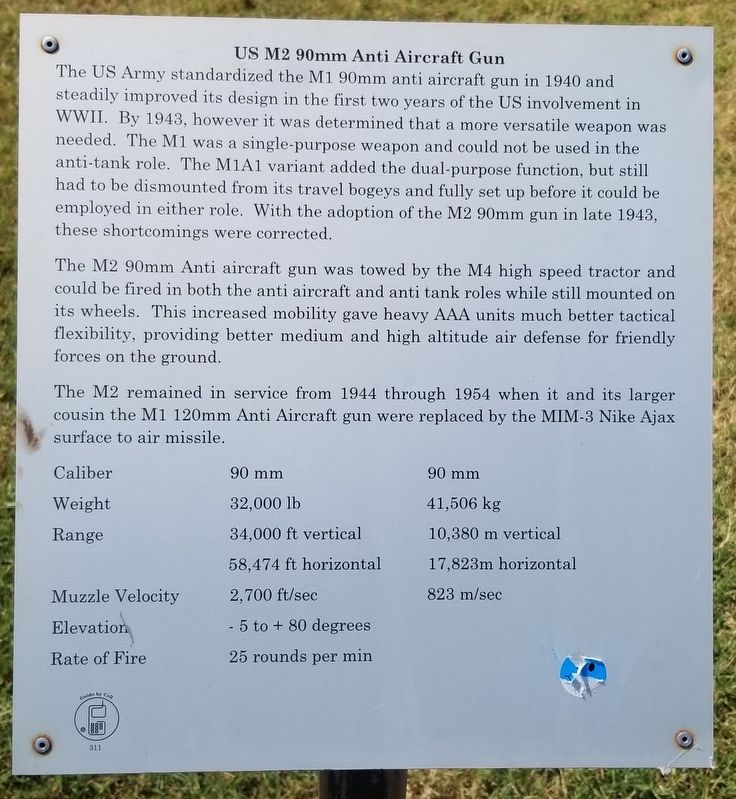 US M2 90mm Anti Aircraft Gun Marker image. Click for full size.