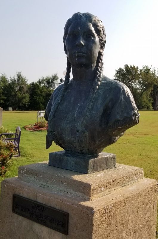 The statue of Sacajawea and Marker image. Click for full size.