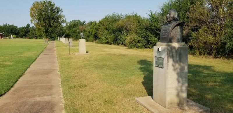 The view of the Stumbling Bear statue and Marker in the park image. Click for full size.