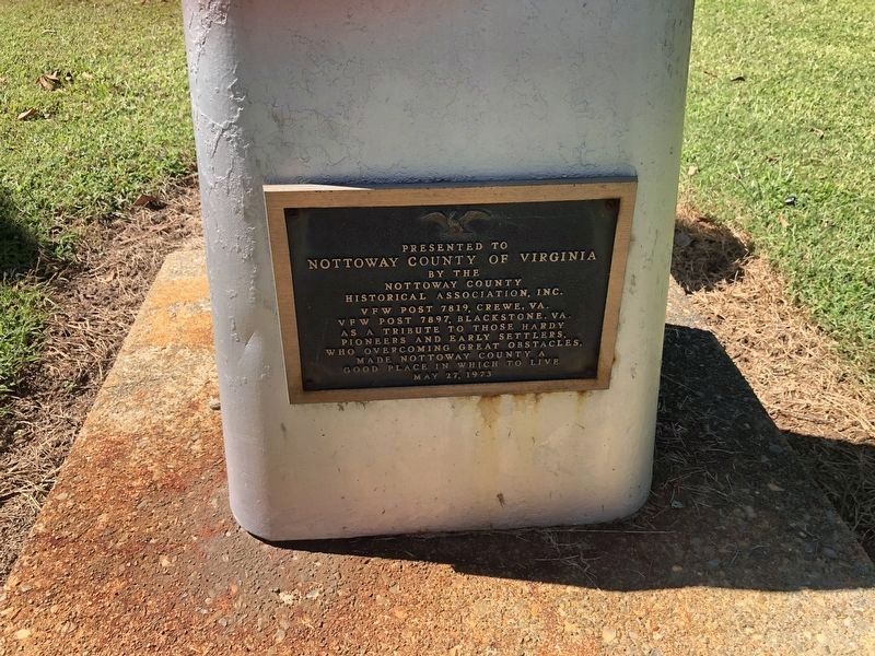 Nearby dedication plaque for early settlers of Nottoway County image. Click for full size.