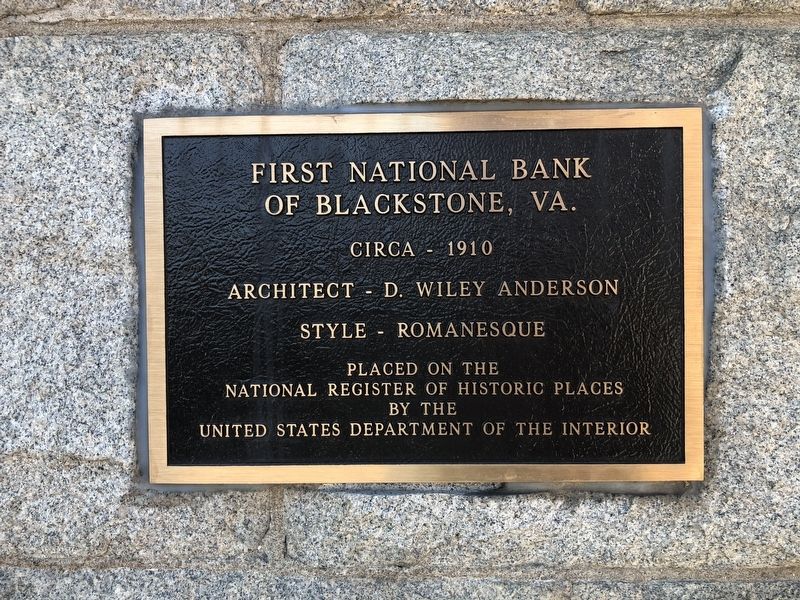First National Bank of Blackstone, VA. Marker image. Click for full size.