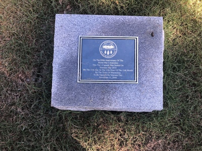 Nearby plaque for a time capsule placed in 2018 image. Click for full size.