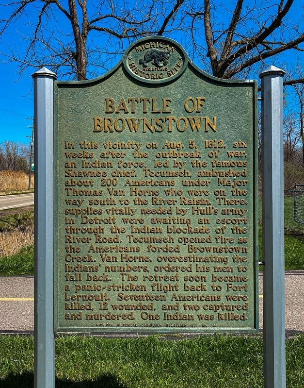 Battle of Brownstown Marker image. Click for full size.