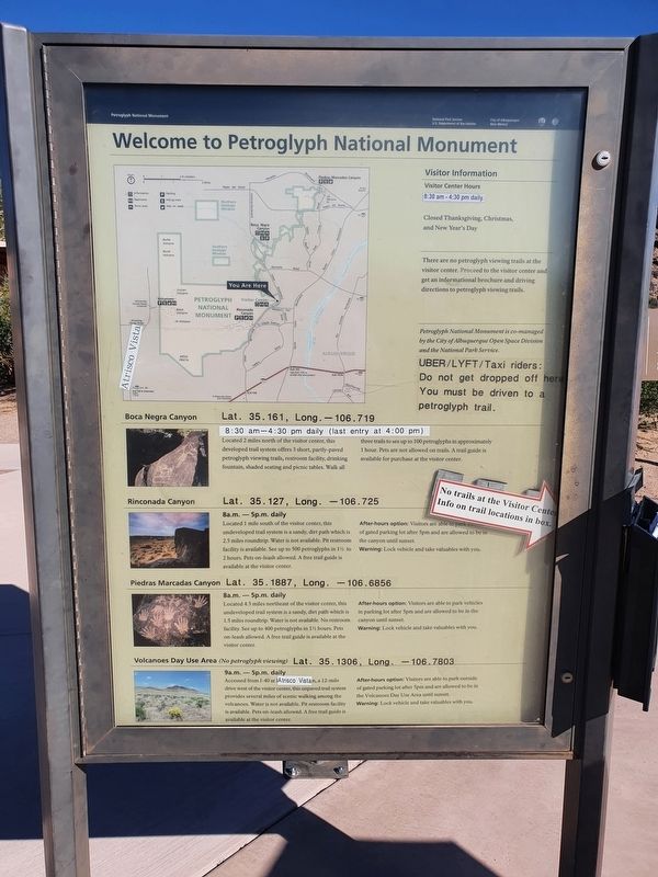 Welcome to Petroglyph National Monument side of Marker image. Click for full size.