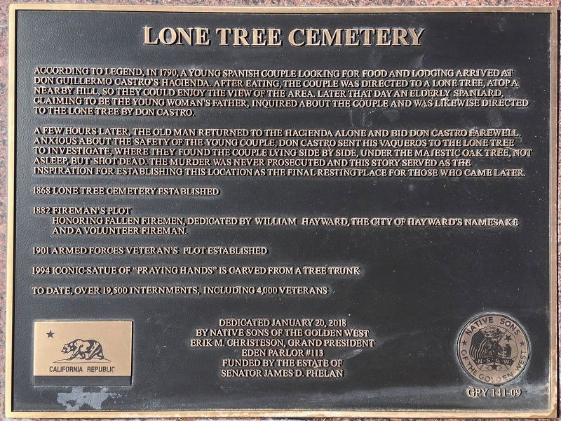 Lone Tree Cemetery Marker image. Click for full size.