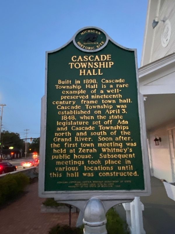 Cascade Township Hall Marker image. Click for full size.