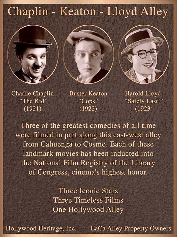 Chaplin-Keaton-Lloyd Alley Marker image. Click for full size.