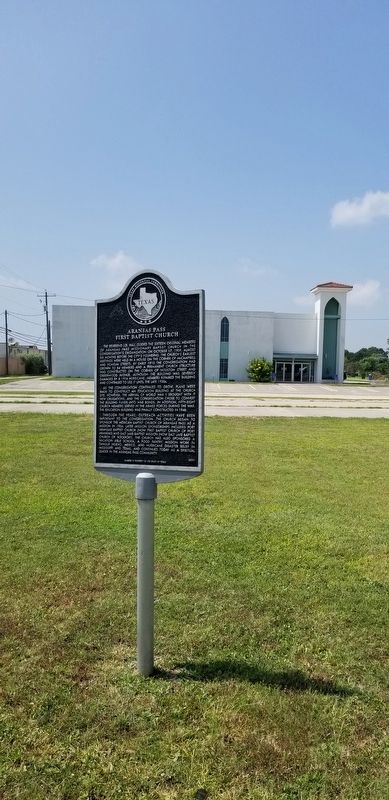 The Aransas Pass First Baptist Church and Marker image. Click for full size.