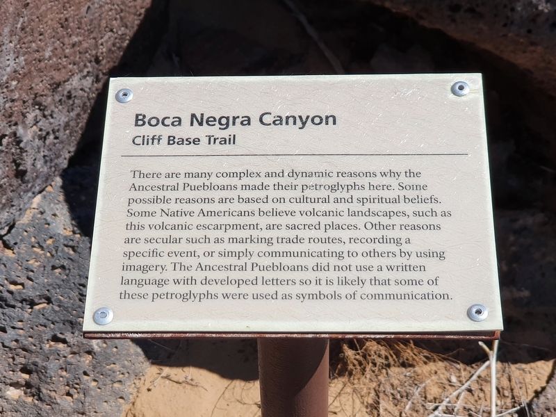 Reasons for Petroglyphs - Cliff Base Trail Marker image. Click for full size.