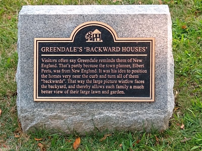 Greendale's 'Backward Houses' Marker. Click for full size. Greendale's 'Backward Houses' Marker image. Click for full size.