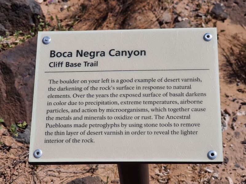 Desert Varnish - Cliff Base Trail Marker image. Click for full size.