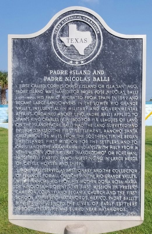 Padre Island and Padre Nicolas Balli Marker image. Click for full size.