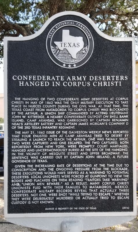 Confederate Army Deserters Hanged in Corpus Christi Marker image. Click for full size.
