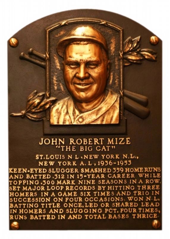 Johnny Mize Cooperstown plaque image. Click for full size.