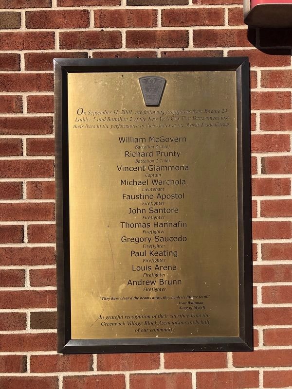Engine 24 Ladder 5 and Battalion 2 of the New York City Fire Department 9/11 Memorial image. Click for full size.