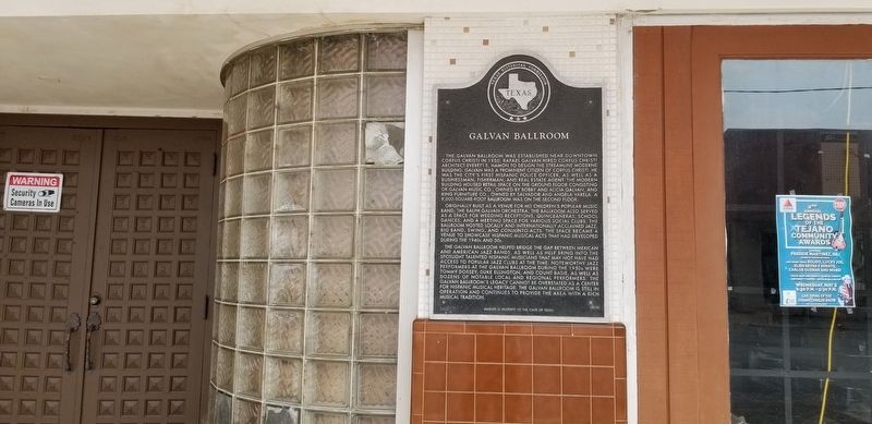 The Galvan Ballroom Marker on the front wall of the building image. Click for full size.