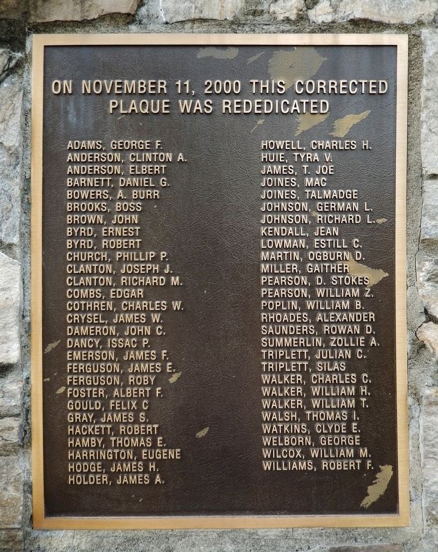 Wilkes County World War I Memorial<br>(<i>east side • 2000</i>) image. Click for full size.