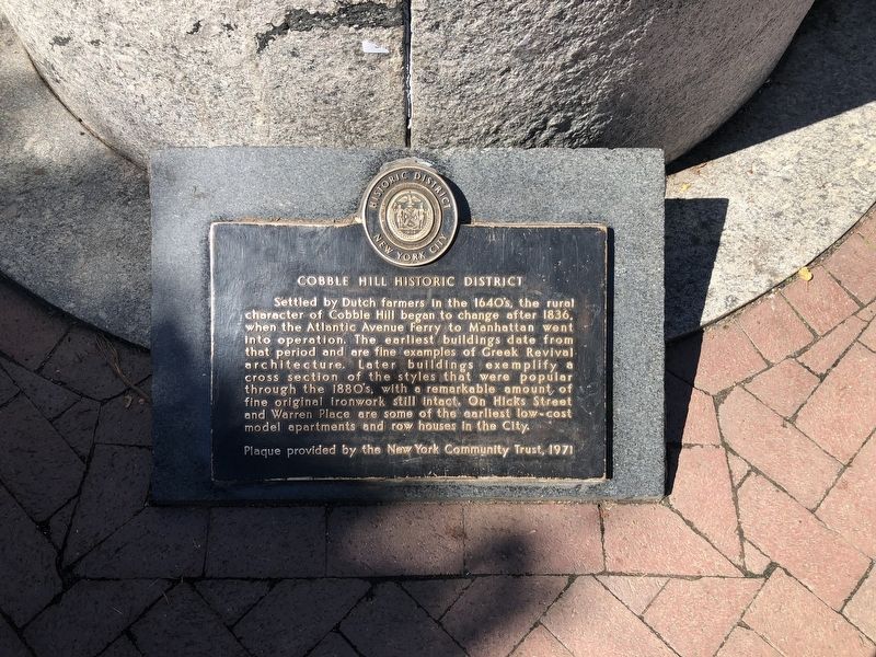 Cobble Hill Historic District Marker. Click for full size. Cobble Hill Historic District Marker image. Click for full size.